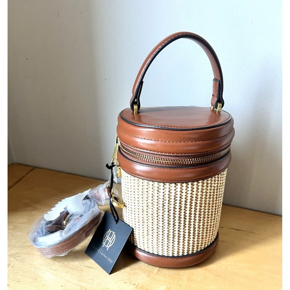 House Of Harlow 1960 Crossbody Mini Brown And Beige Woven Straw Pattern Bag - Picture 2 of 6